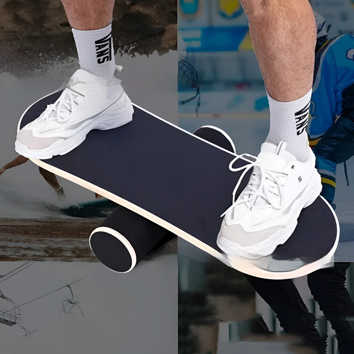 Portable solid wood balance board in black colour for core stability training