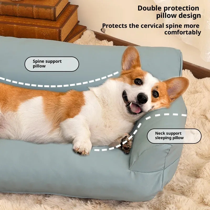 Waterproof PU leather pet sofa bed in orange, coffee or blue, four sizes for dogs and cats