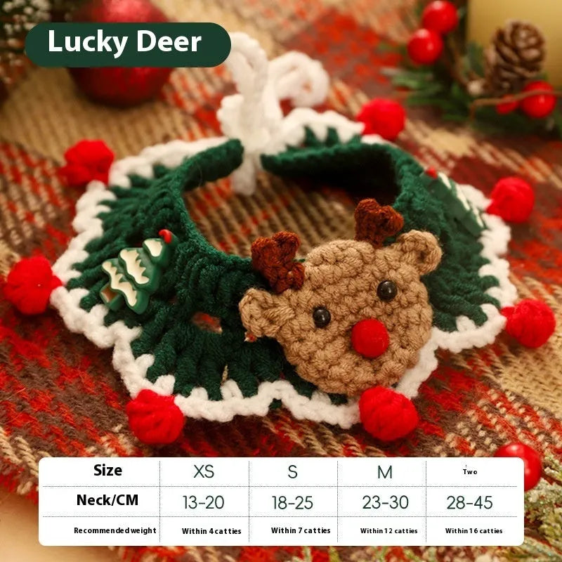 Christmas pet scarf wool accessory for dogs cats in festive patterns snowflake Santa Claus lucky deer