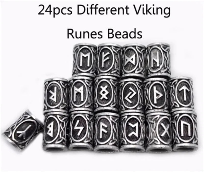 Set of 24 Viking rune beard beads in antique silver, bronze, and red brass finishes