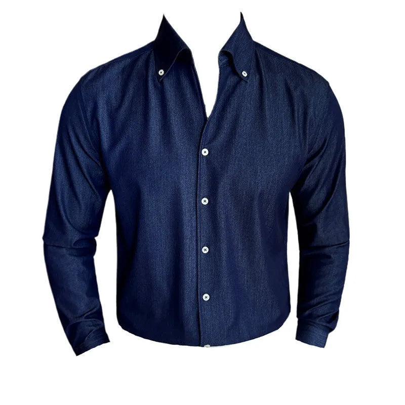 Men's long sleeve denim shirt slim fit black blue white options