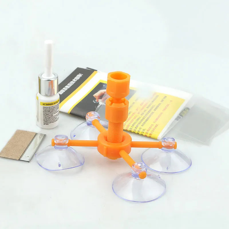 Complete car windshield repair liquid suit with green resin and curing lamp for DIY glass chip repair