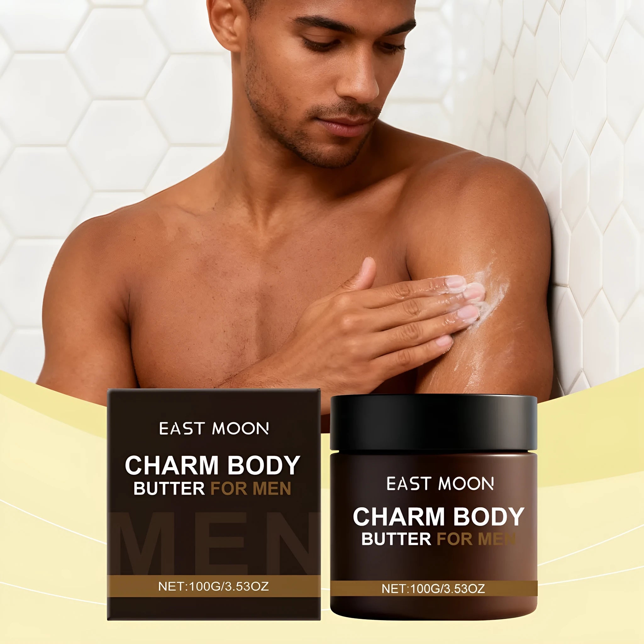 Charm Body Butter For Men 100g white tub with moisturising body milk for male grooming
