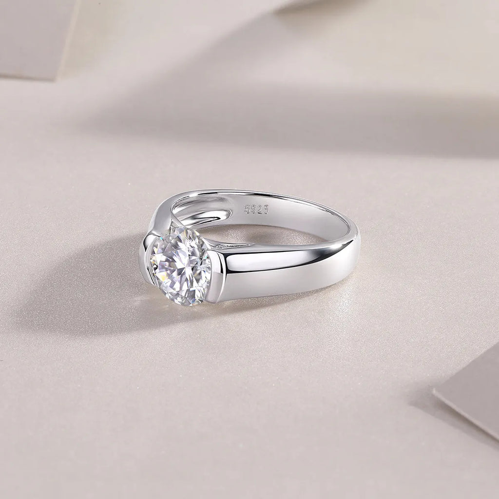 Moissanite wedding ring set, 2 carat stone, S925 silver with platinum plating, sizes 5 to 9, gift box