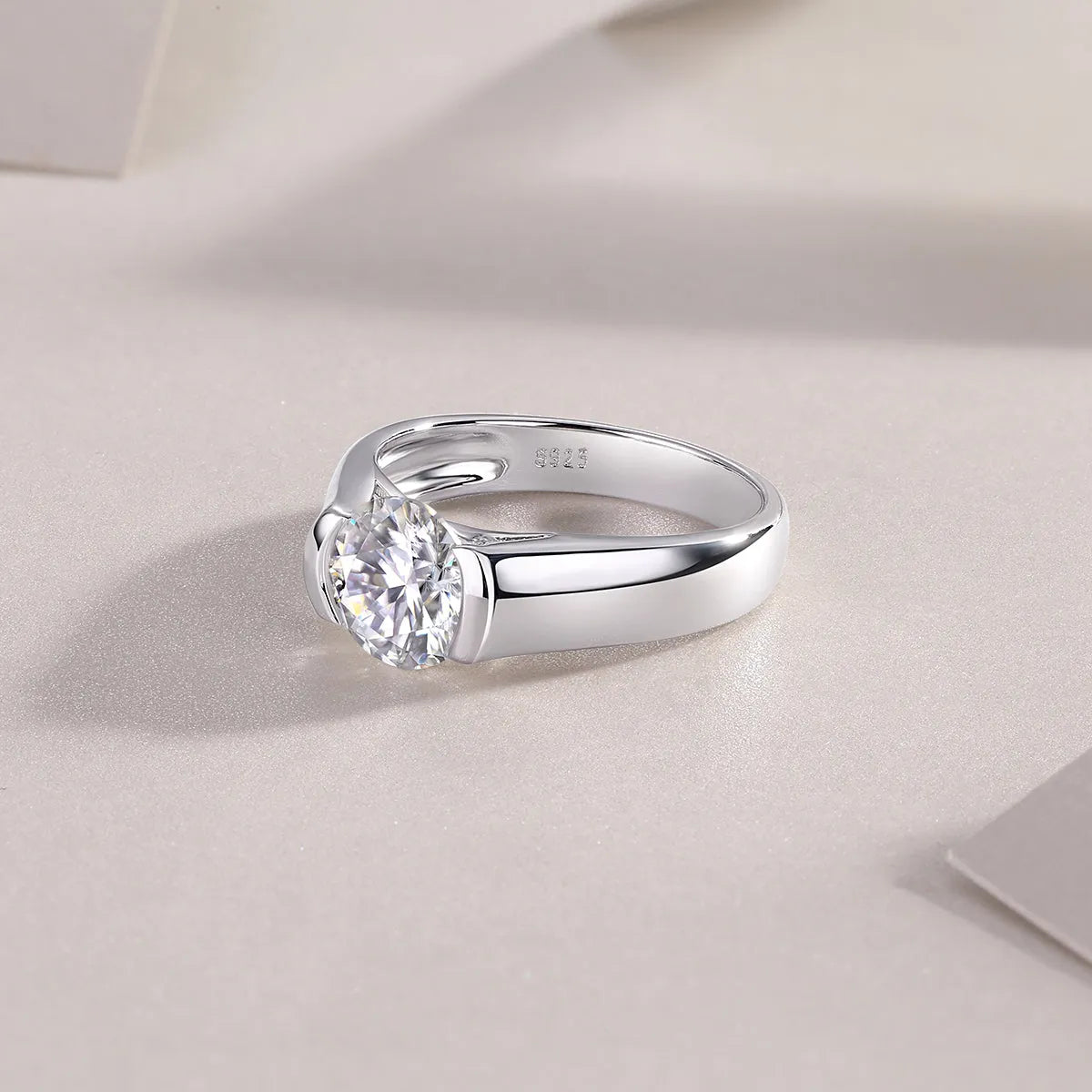 Moissanite wedding ring set, 2 carat stone, S925 silver with platinum plating, sizes 5 to 9, gift box