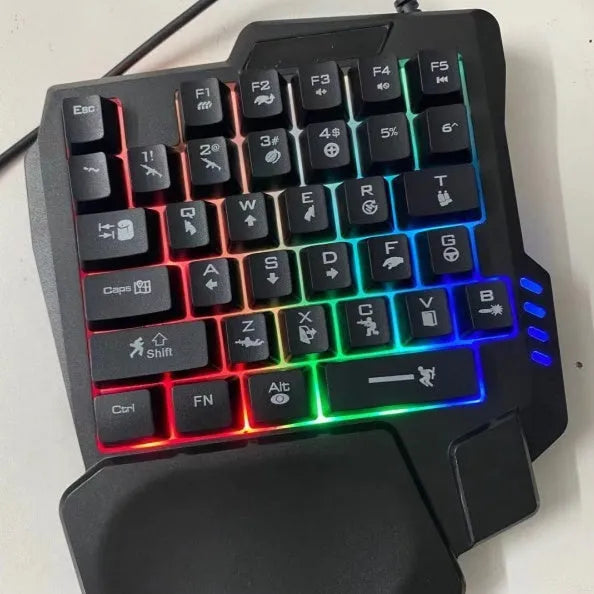 Single-handed mechanical keyboard and mouse combo with black ABS plastic construction