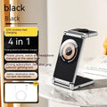 Multifunctional folding magnetic wireless charger four-in-one for Apple devices in black with phone, earphones and watch charging