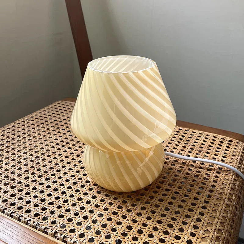 Hand-blown glass bedside lamp with bubble design USB powered warm LED bulb 19cm