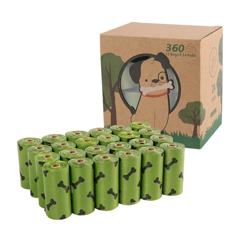 Army green degradable dog poop bags with black bone print, 23x33cm size