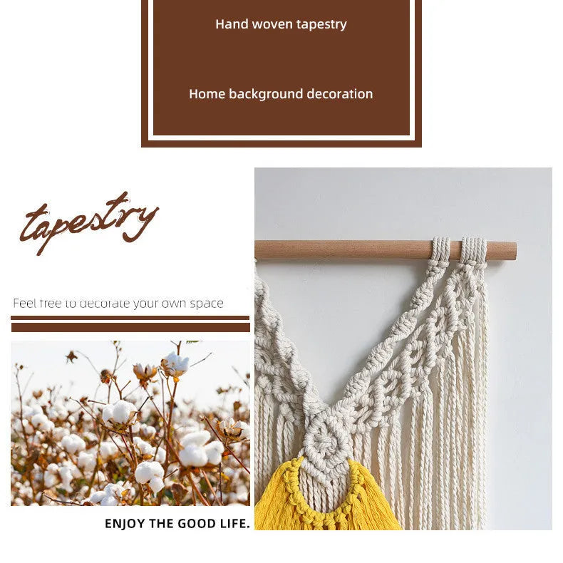 Handmade Nordic style cotton tapestry wall hanging creamy white 120x95cm rectangular