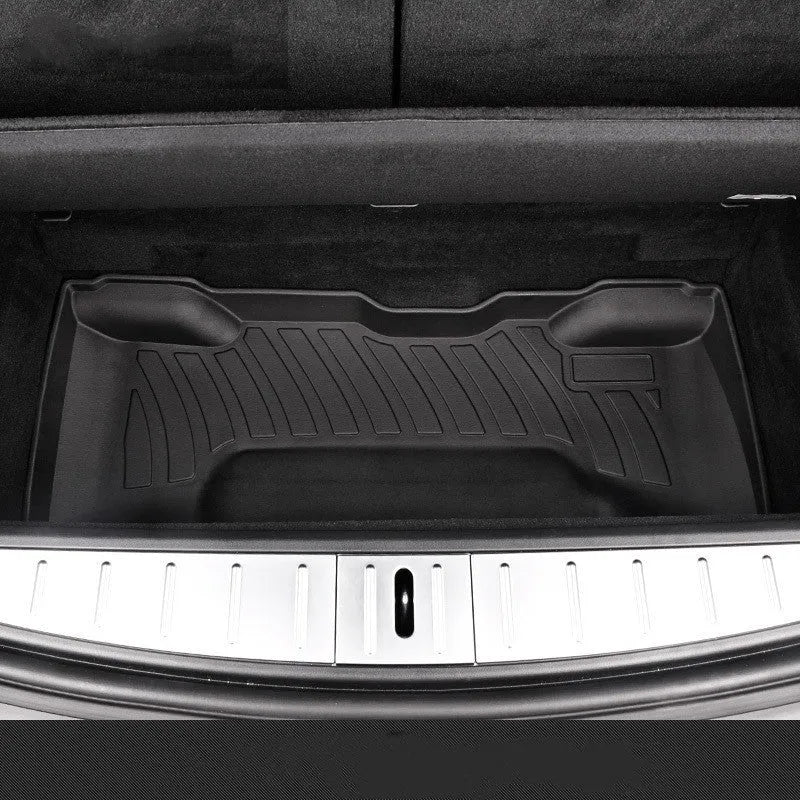 Rubber floor mats with TPE footrest designed for Tesla Model 3, Y, X, and S cars.
