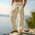 Men's solid colour wide-leg casual trousers with an elastic waistband in light army green