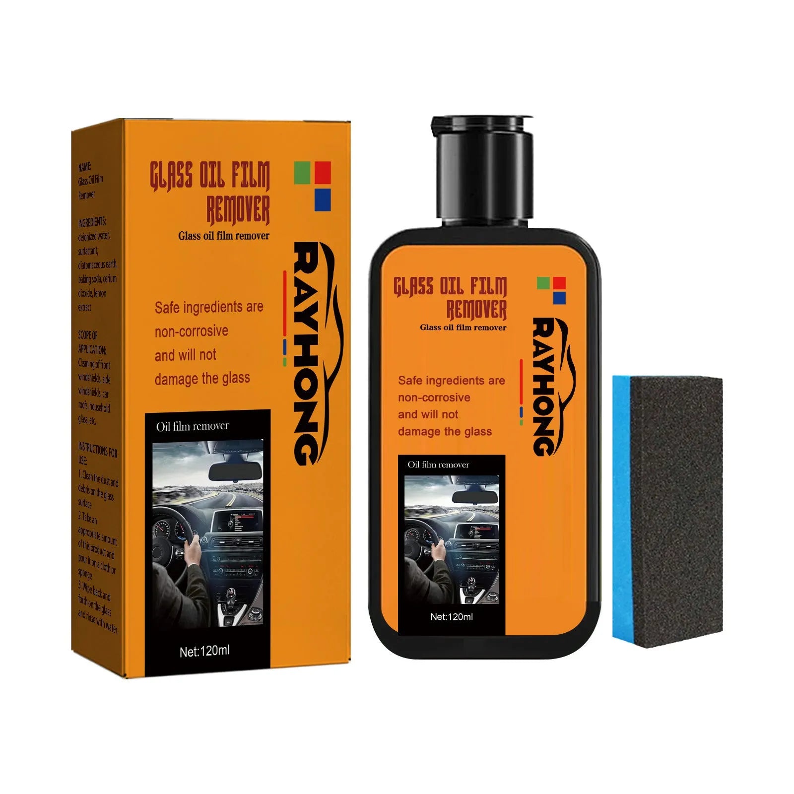 120ml car window glass cleaner spray bottle with cleaning sponge for oil film removal