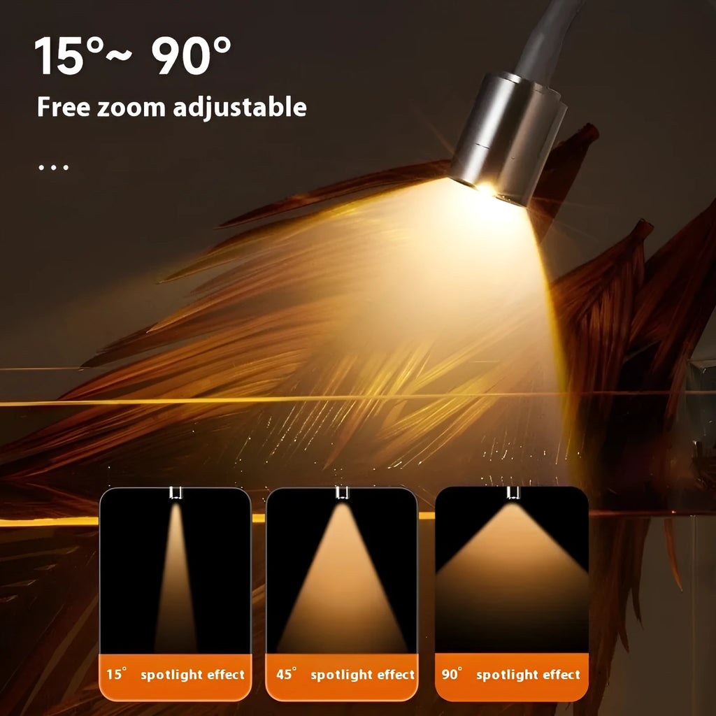Mini LED aquarium light with clip and base mounting options for 15-40cm fish tanks.
