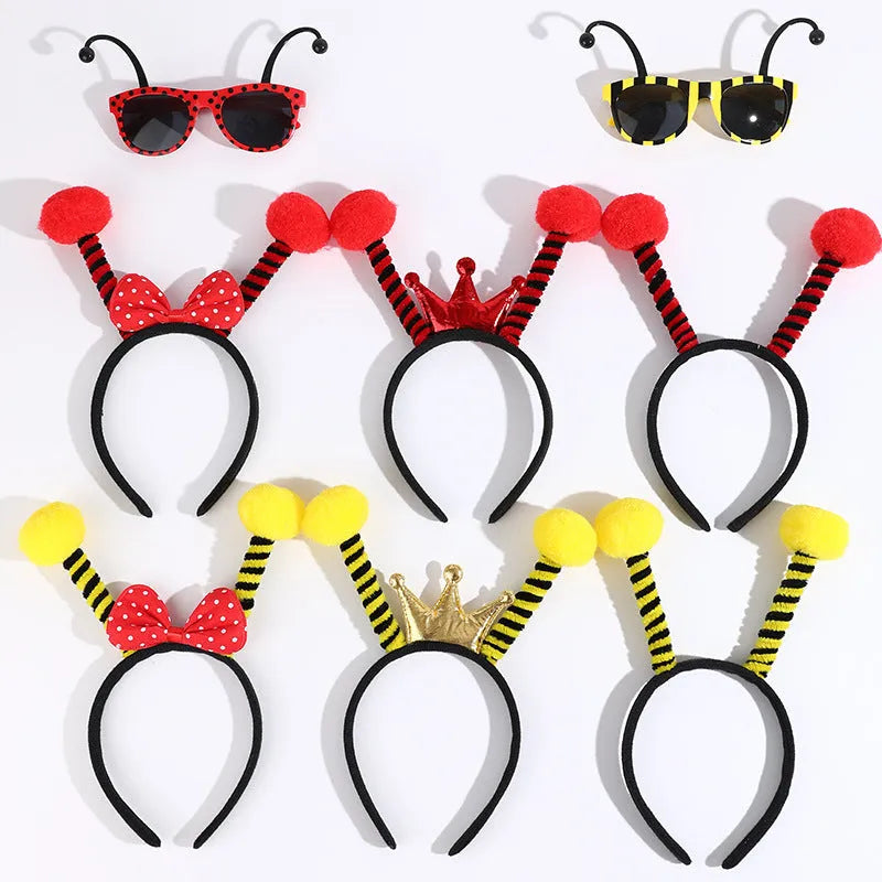 Handmade cloth bees costume headband and glasses set for fancy dress parties.