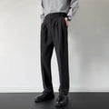 Men's straight loose fit suit trousers in apricot or black colour options