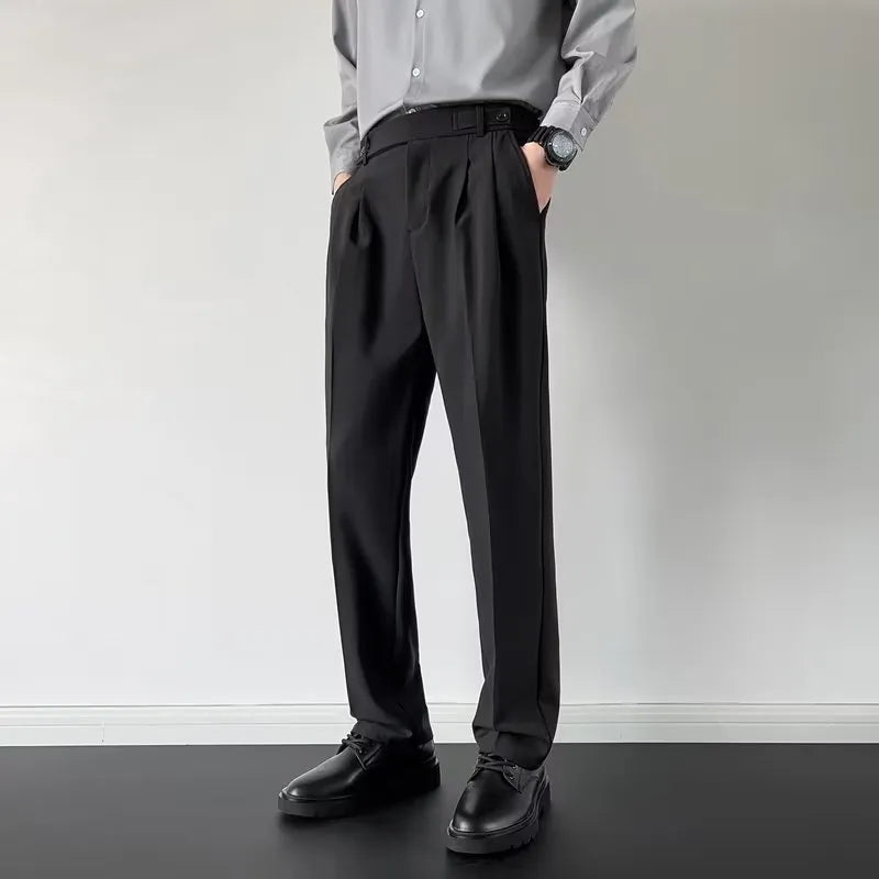 Men's straight loose fit suit trousers in apricot or black colour options