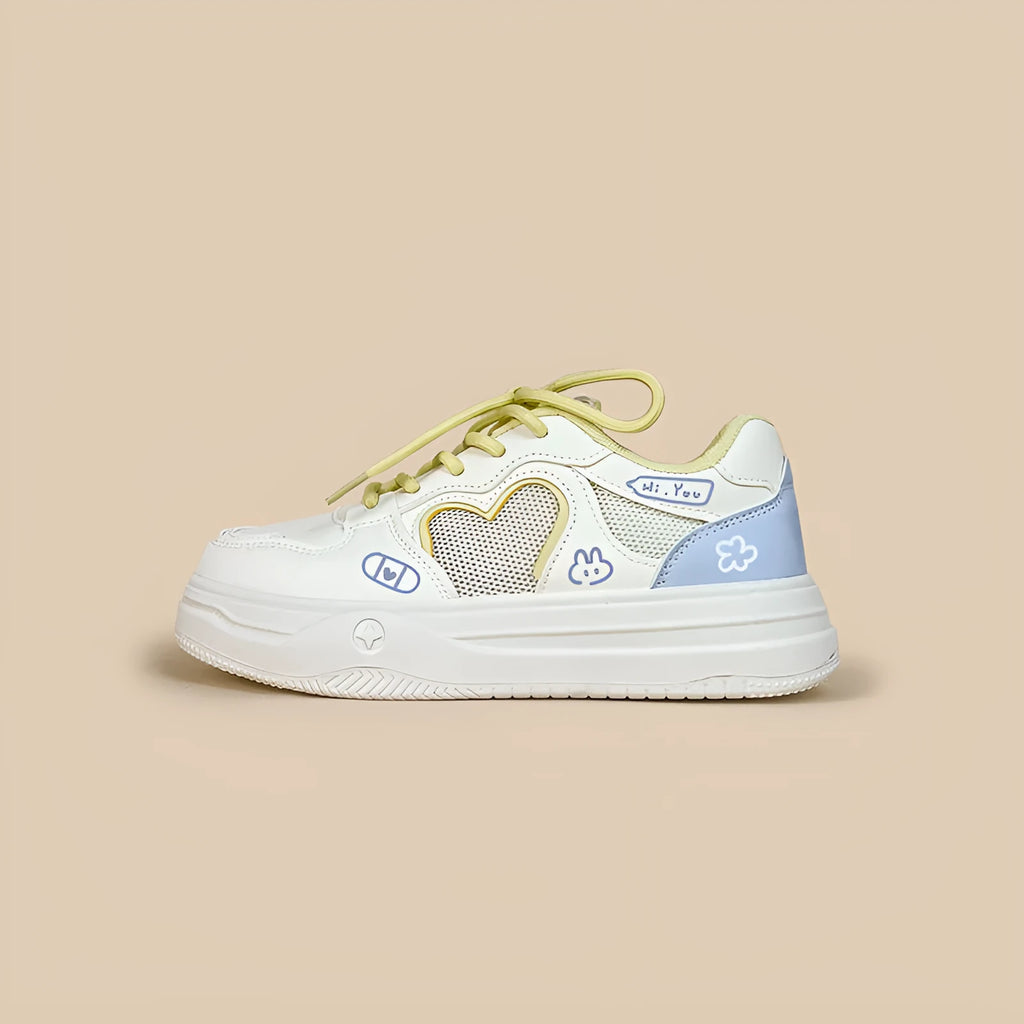 Meow Rabbit Sea Salt Cheese coloured mesh sneakers for children with lace-up closure and cross straps.