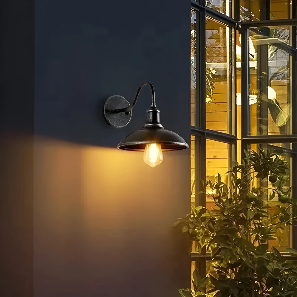 Retro villa courtyard wall lamp in copper or silver finish with right angle or bevel mounting style