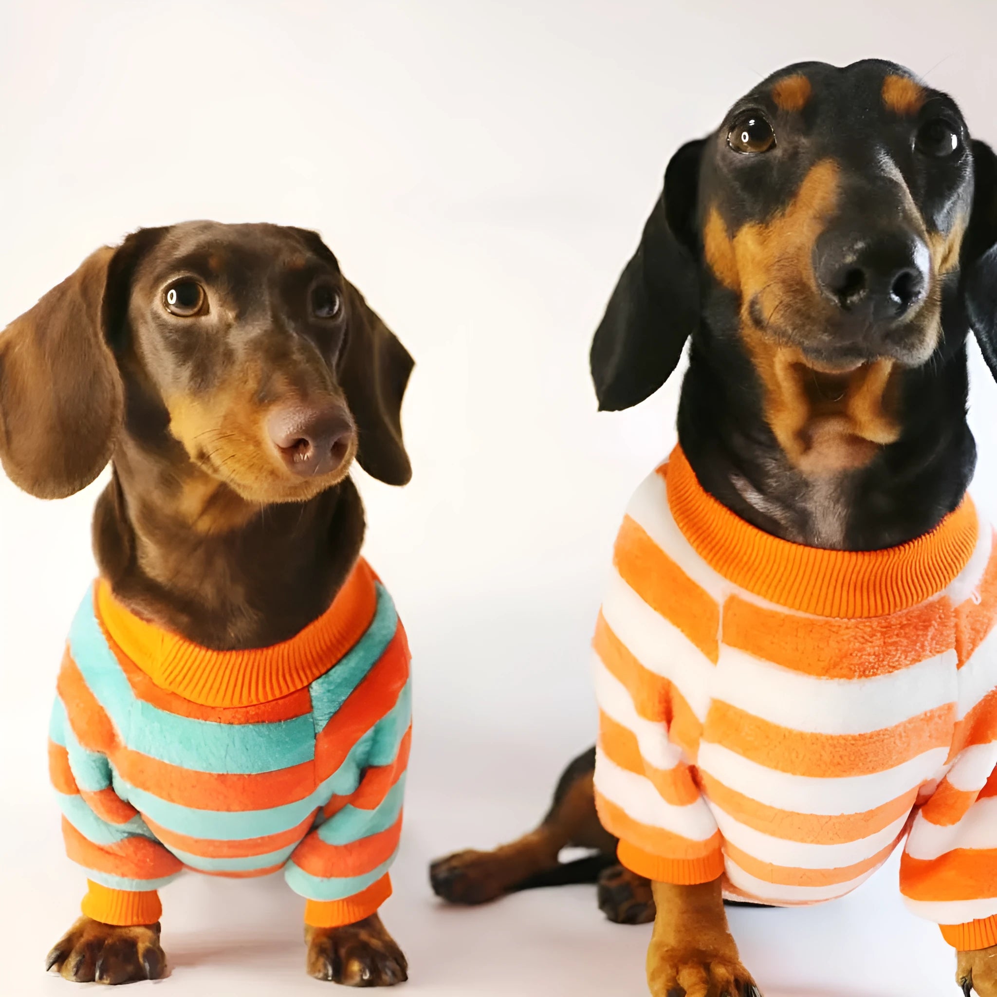 Orange-red and white striped pet sweatshirt with round neck for dogs and cats