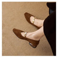 French retro square toe low-cut suede pumps for women in black, low top with rubber sole