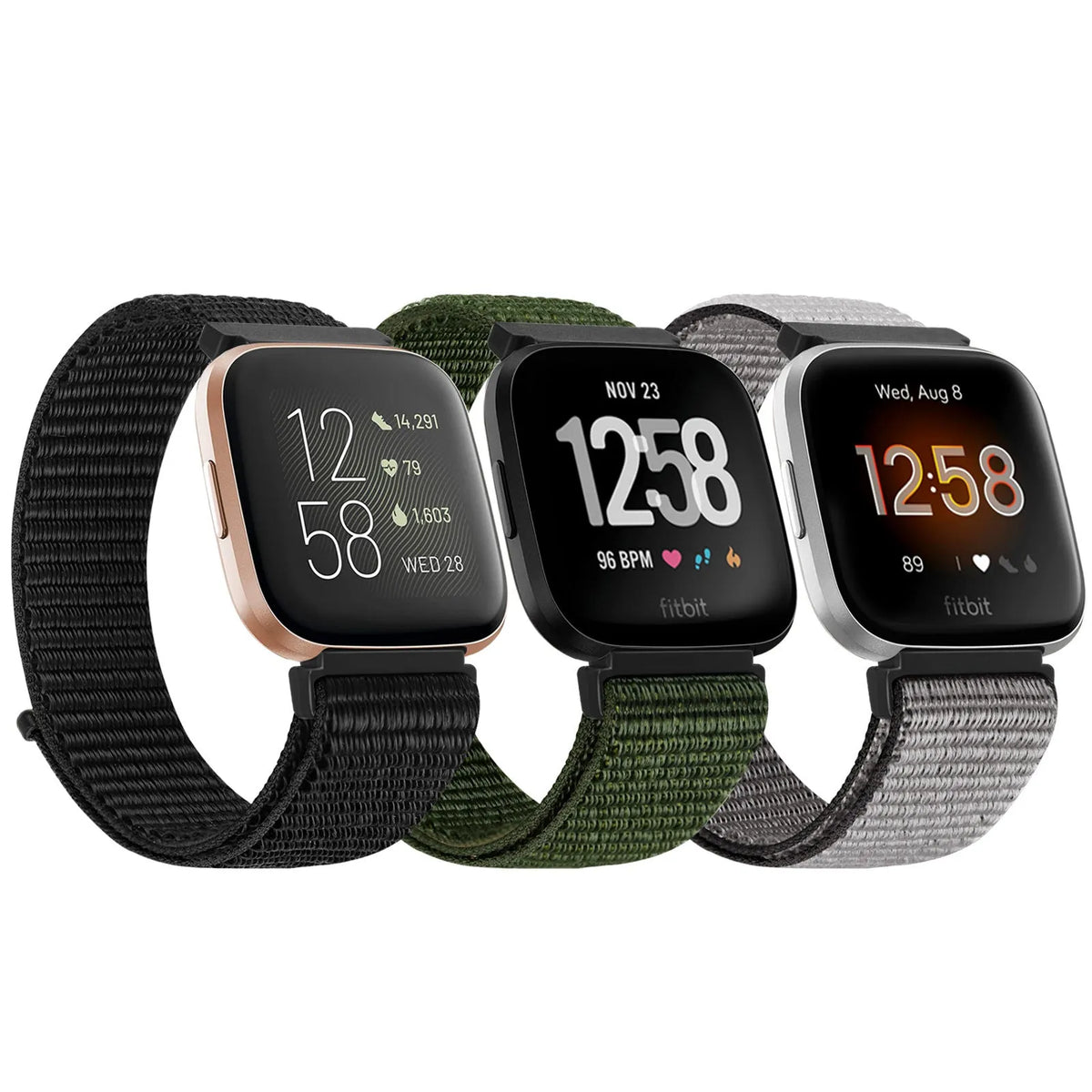 Nylon loop velcro watch band for Fitbit Versa 2 Sense 2 in black