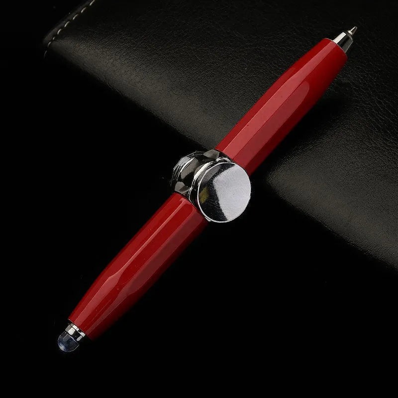 Metal ballpoint pen with integrated LED spinning gyro on the end