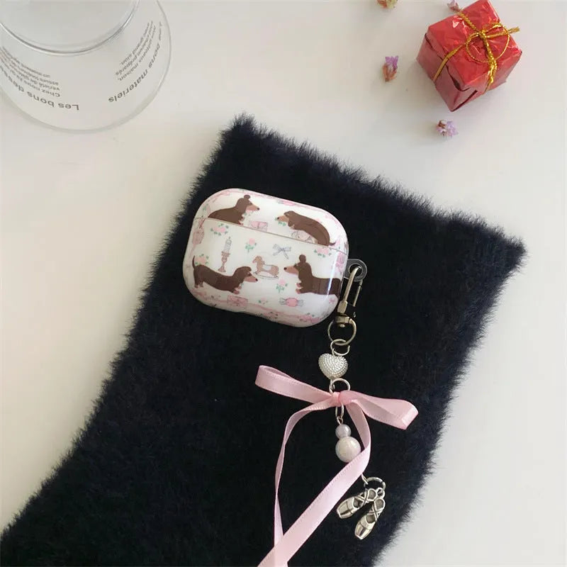 Floral sausage dog TPU protective soft shell cover for Apple AirPods case with animal cartoon design