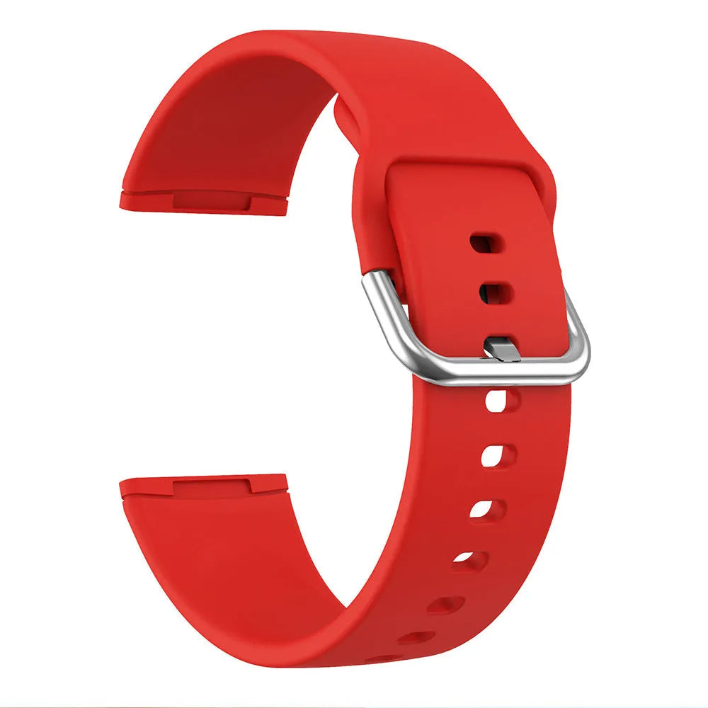 Silicone replacement strap with silver buckle for Fitbit Versa 3 and Sense 2 in multiple colour options.