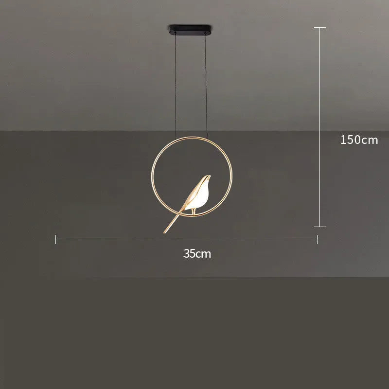 Modern minimalist chandelier with a single magpie bird design, 150cm long, made of zinc alloy and acrylic.