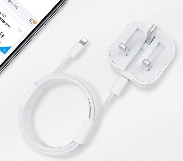 White 20W UK plug phone charger with Type-C cable in various lengths