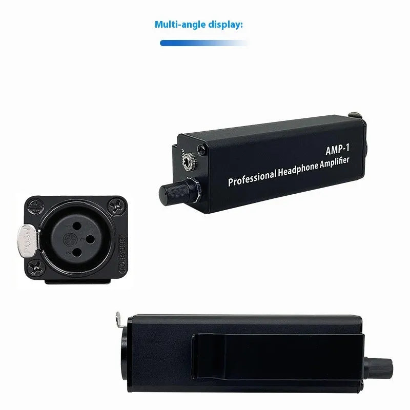 Headphone volume adjustment converter with XLR interface, AMP1 model, compact size 9.6cm x 2.6cm x 3.15cm