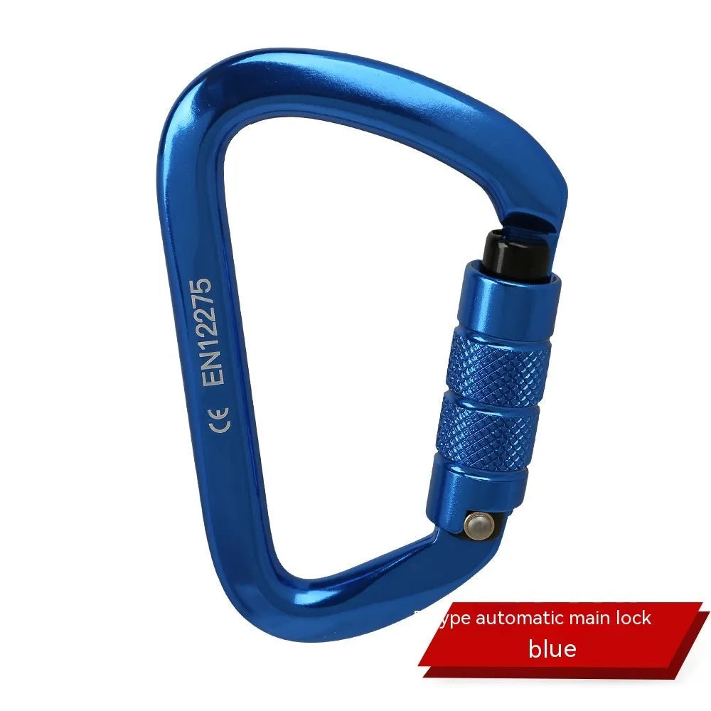 D-type rock climbing safety lock with automatic or threaded gate mechanism in various colours