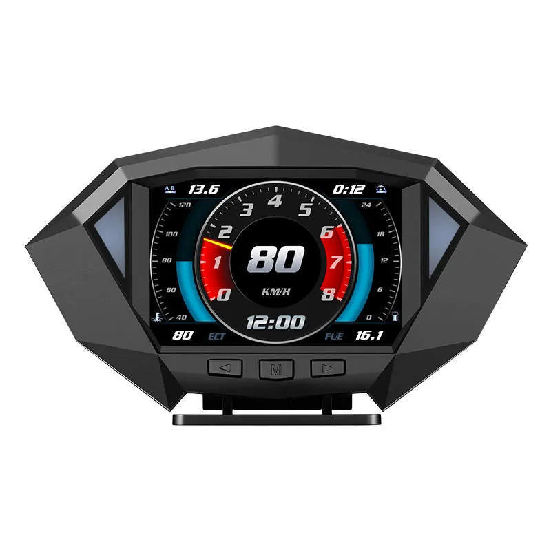 Black vehicle HUD head-up display with LCD screen measuring 147×93×45mm with OBD cable