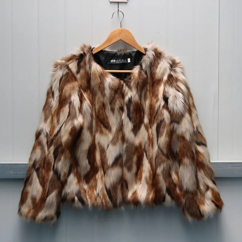 Women's slim-fit Korean-style faux fur coat in photographed colour with regular sleeves.