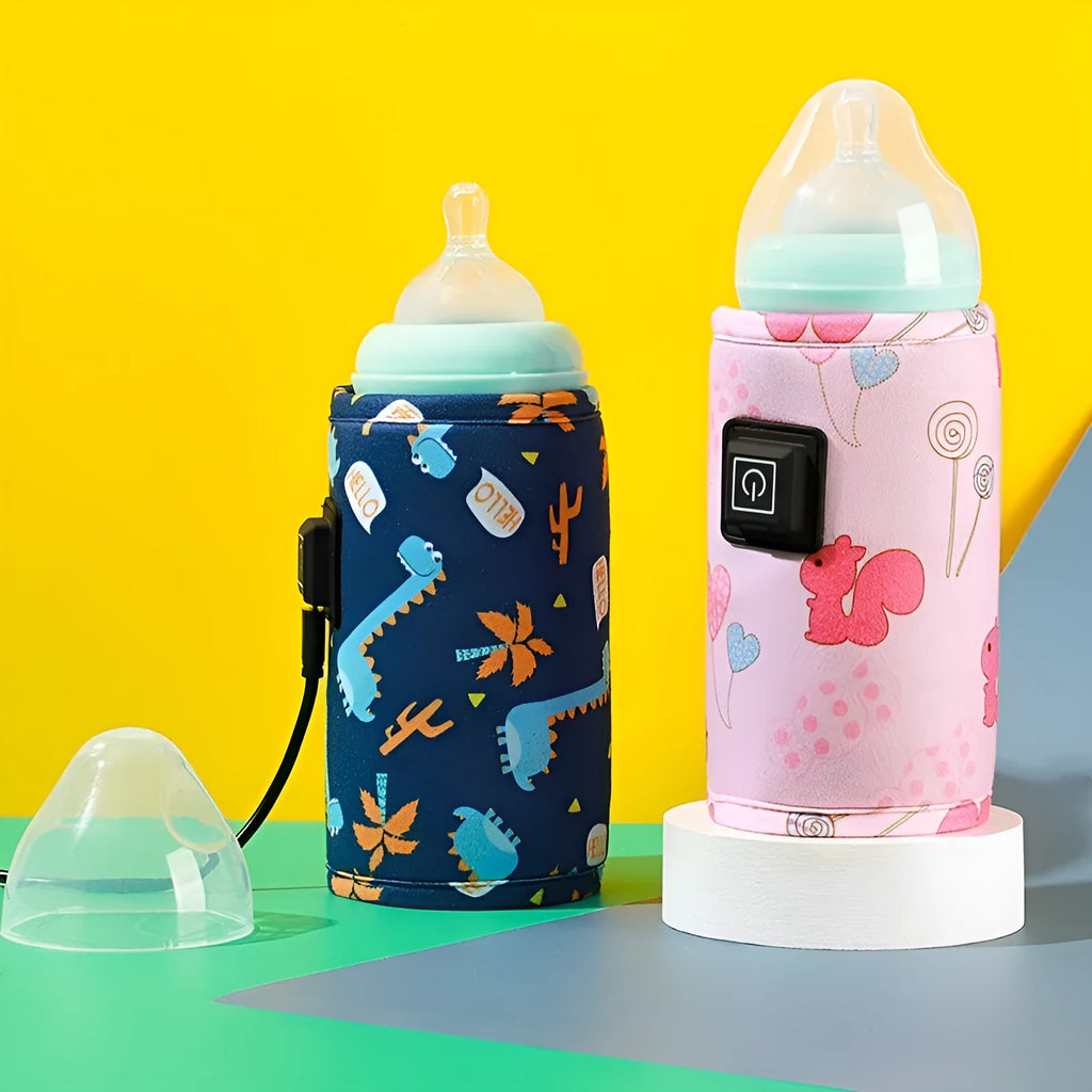USB baby bottle warmer insulation cover in cartoon designs with thermostatic heating function
