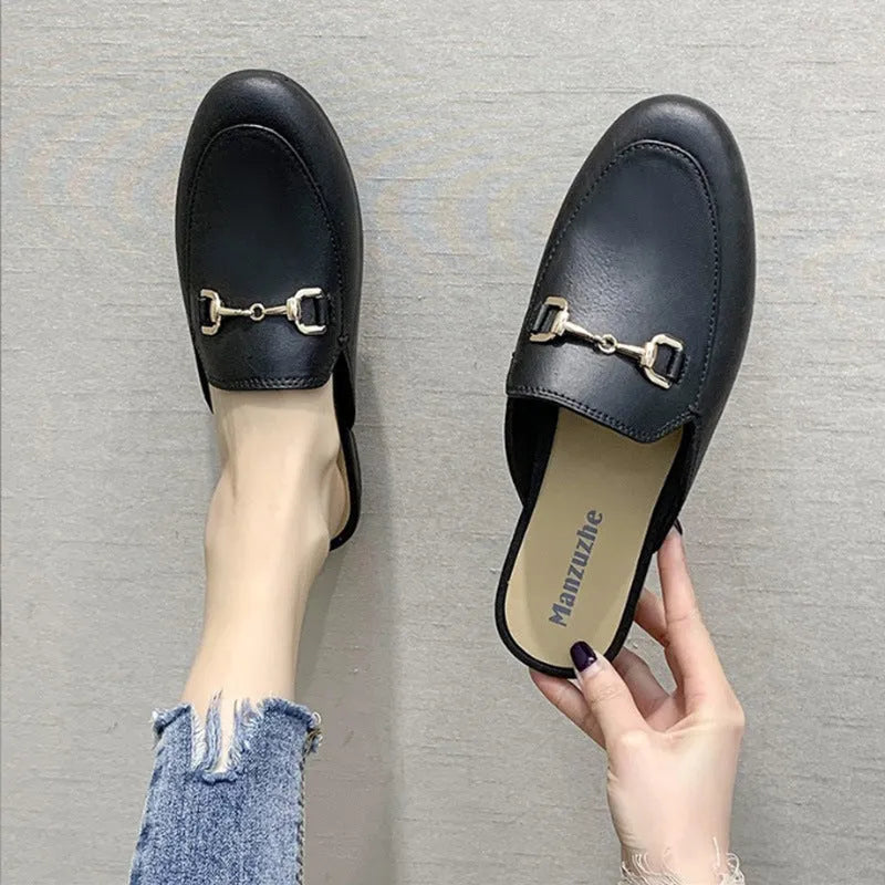 Women's PVC closed toe half slippers in various buckle styles and colours