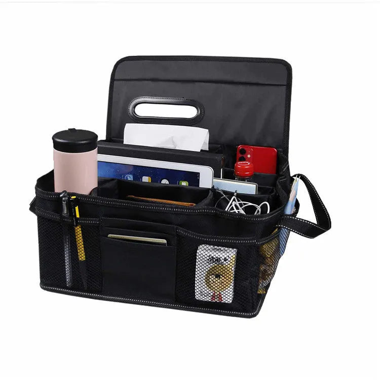 Black oxford cloth car trunk storage box with carry handle, 33cm dimensions