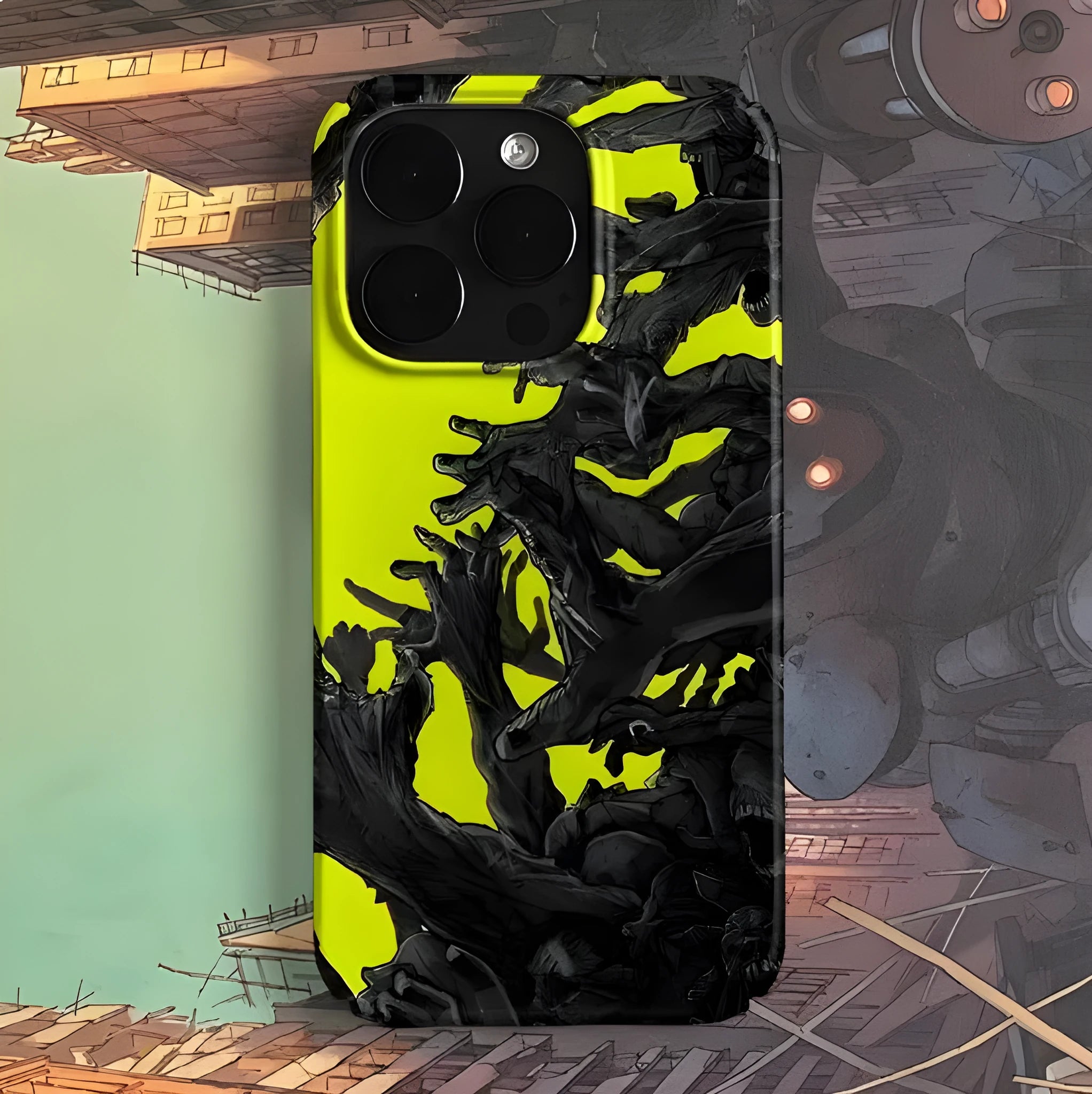 Hard shell iPhone case showing large hole design for camera lenses and buttons in glossy finish