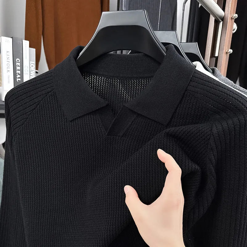 Men's loose cotton pullover shirt with scissors collar in black, dark gray, or oat gray, sizes M to XXXXL