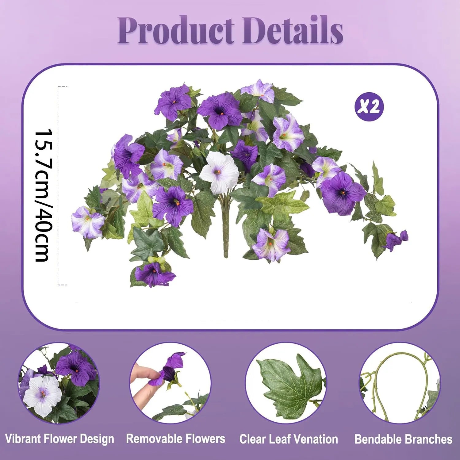 Plastic artificial flower with fork base in European courtyard design for outdoor garden display