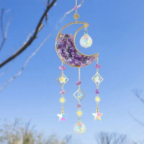 K9 crystal reflective moon pendant car accessory in blue, green, pink, purple, or white.