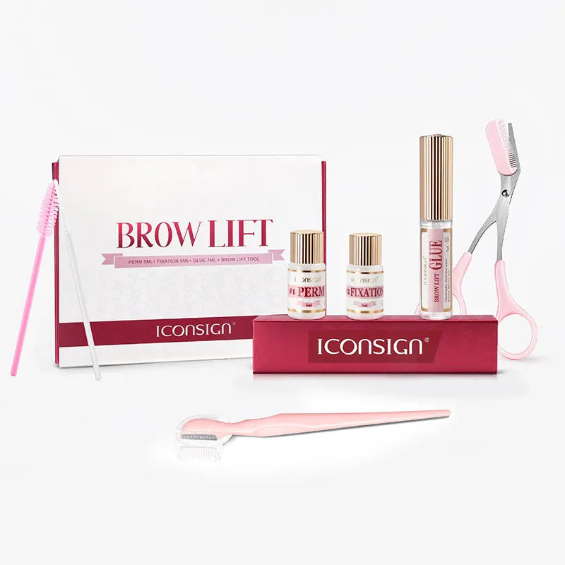 Pink suit-style eyebrow quick ironing and perm treatment kit.