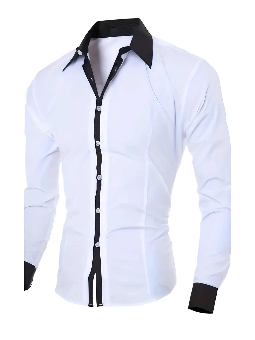 Men's long-sleeved colour-blocked shirt in white with contrasting colour panels and figure-hugging cut