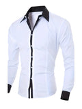 Men's long-sleeved colour-blocked shirt in white with contrasting colour panels and figure-hugging cut