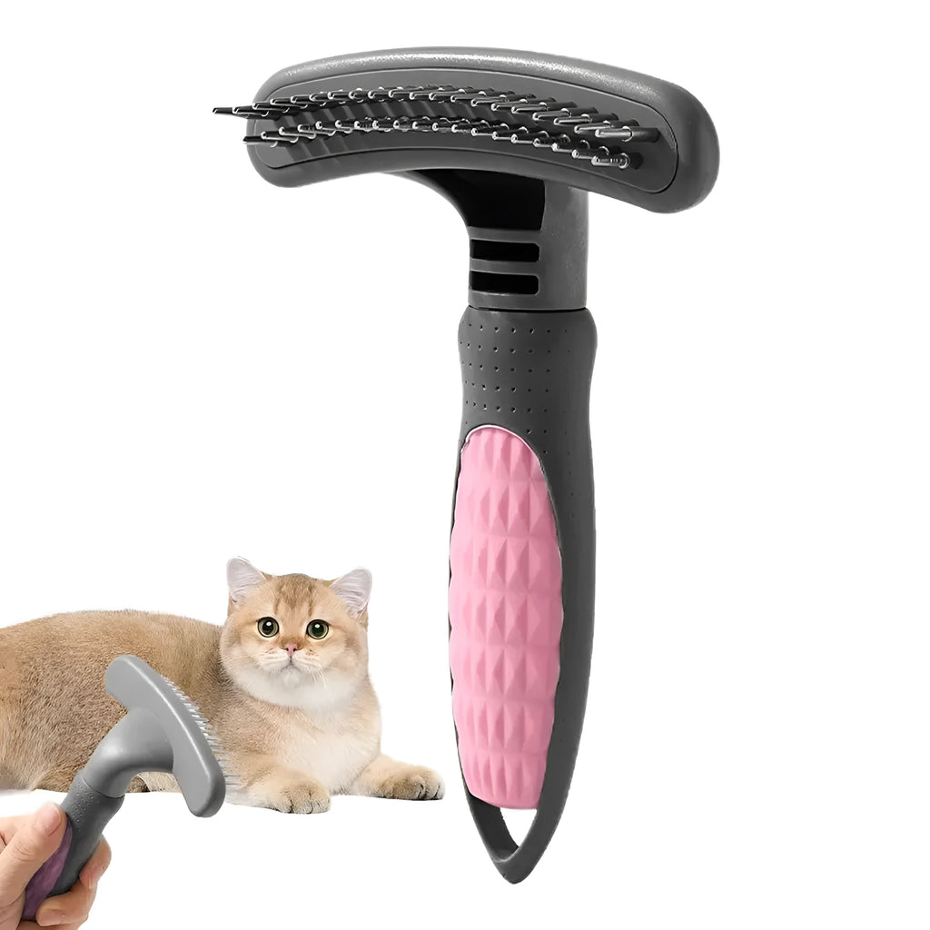 Pet grooming comb with stainless steel teeth and coloured ABS handle for cats and dogs