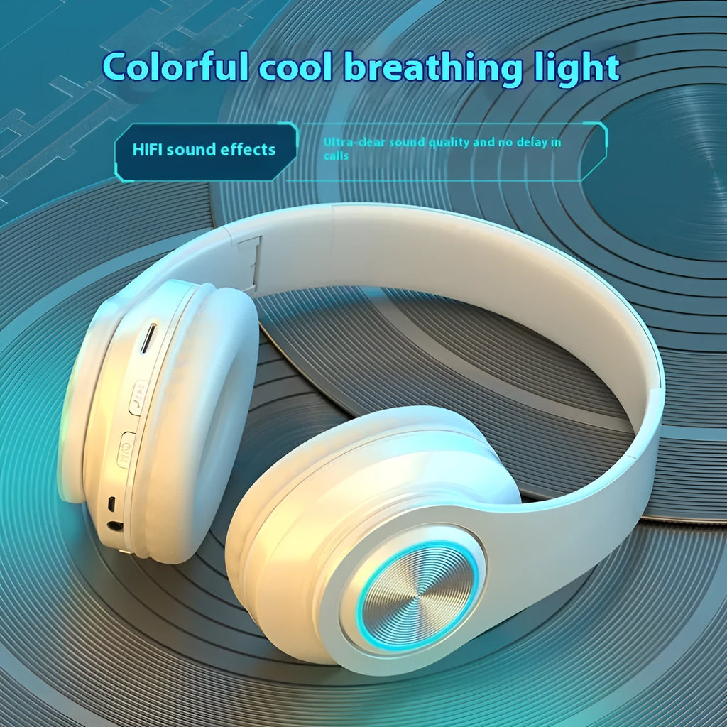 Black head-mounted Bluetooth gaming headset with over-ear cups and adjustable band.