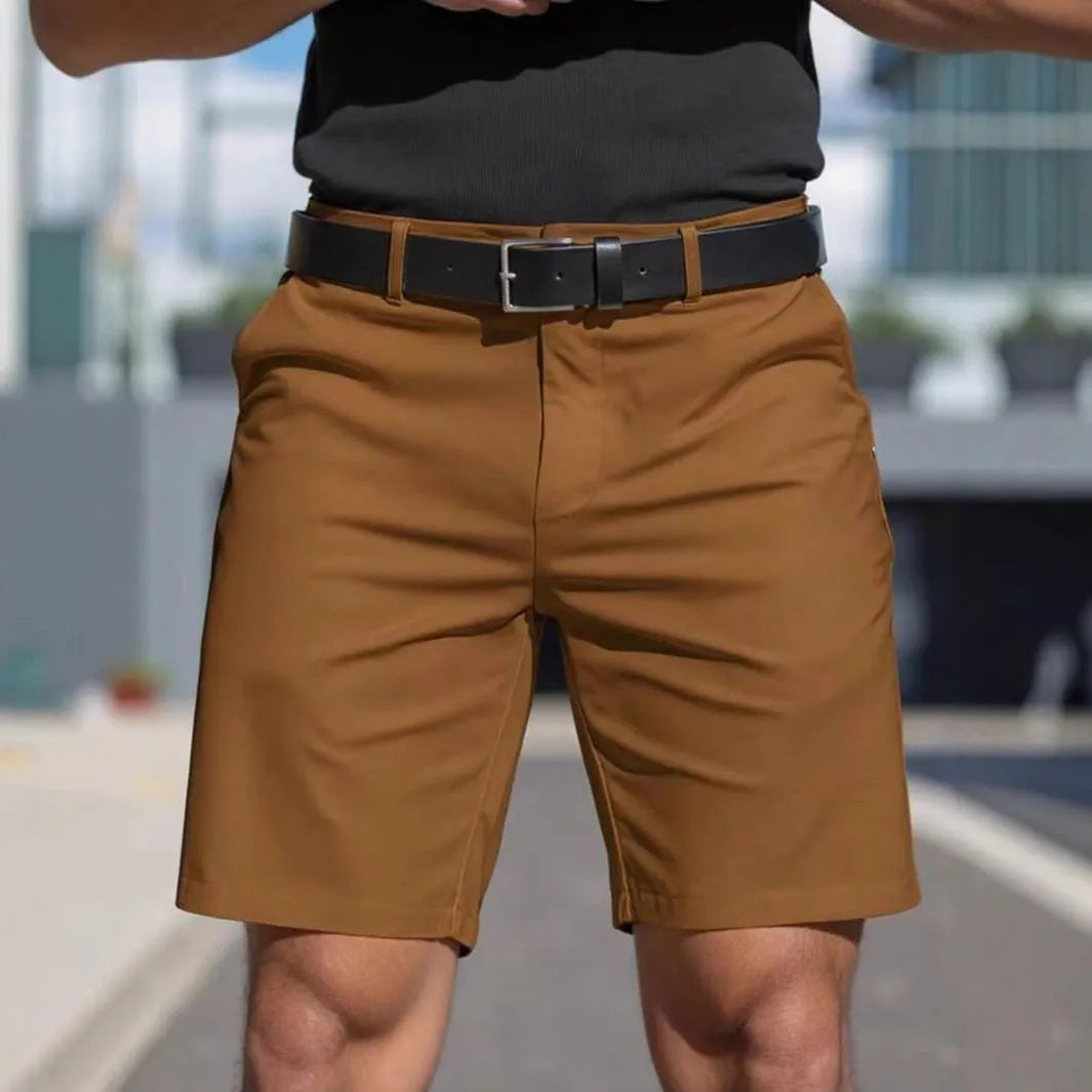 Men's solid colour straight-cut fifth pants shorts in polyester fabric