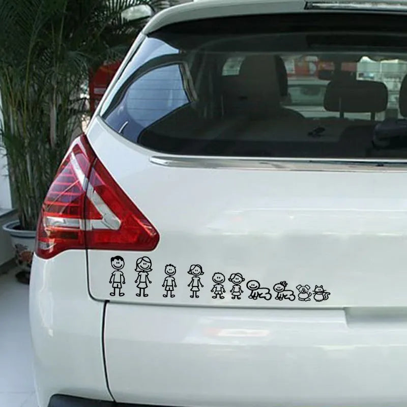 Big family cartoon car sticker decal in black colour on a car window, measuring 29.5x38.3cm