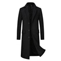 Men casual plus cotton long coat polyester blend lapel collar loose fit black colour